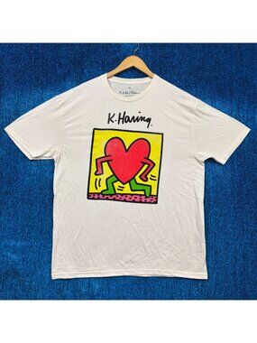 Keith Haring Heart Popart Beige T-Shirt Size Extra Large